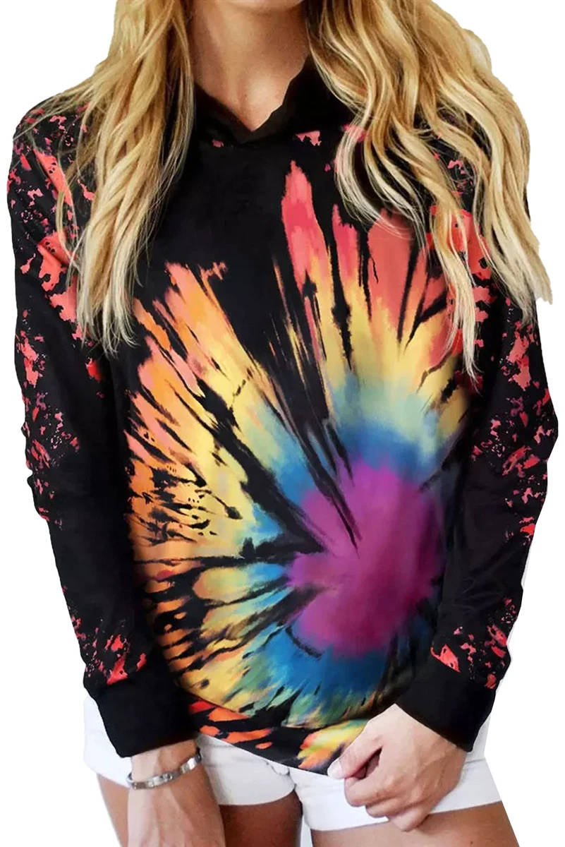 Women Multicolor Reverse Tie Dye Rainbow Hoodie