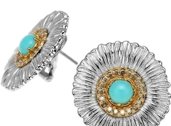 Pendiente trasero Buccellati flor azul ágata y diamante plata 925 flor Omega Foto 4 de 4