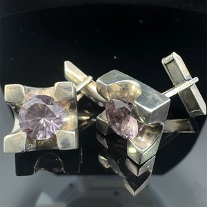 Vintage Taxco Mexico 925 Sterling Silver Cuff Links Amethyst 22.1 gr (WCP036559)