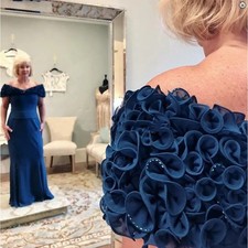 Navy Blue 3D Floral Mother Of The Bride Dress Plus Size Mermaid Evening Gown