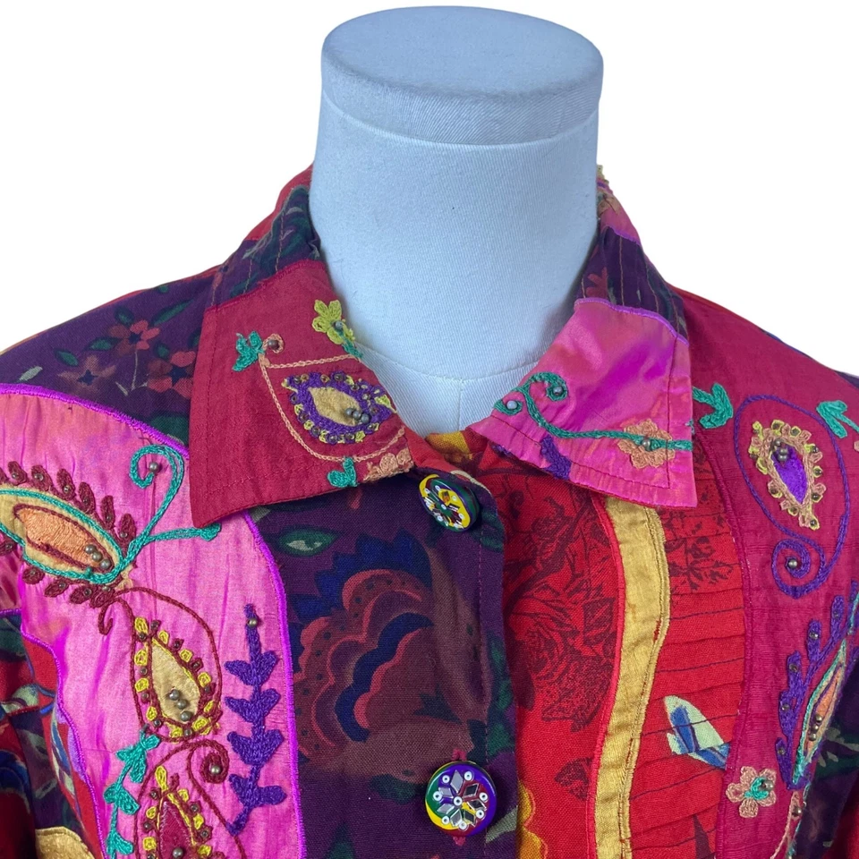 Винтажная женская разноцветная лоскутная куртка на пуговицах Sandy Starkman размер L - Изображение 4 из 4