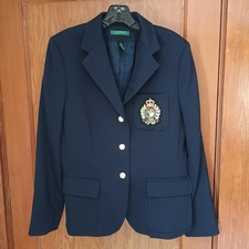 Ralph Lauren Blazer Jacket Womens Sz 10 Navy Gold Button Crest Old Money Wool