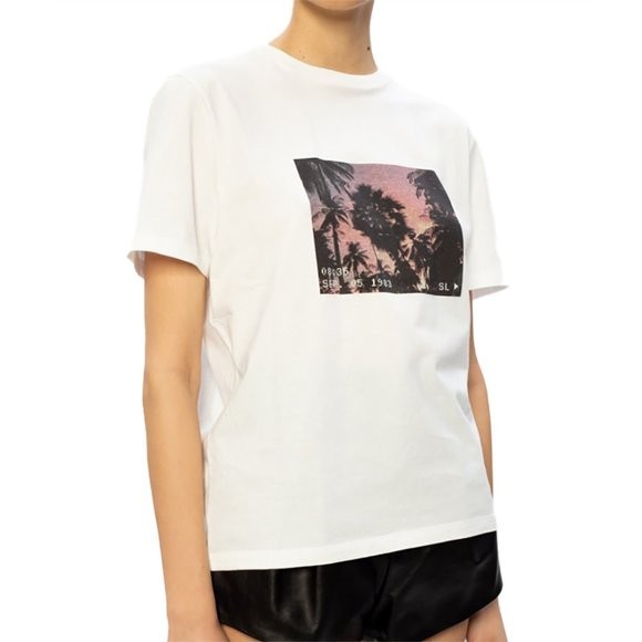 T shirt donna Saint Laurent nuova senza etichette bianca 1983 stampa grafica palma cotone L