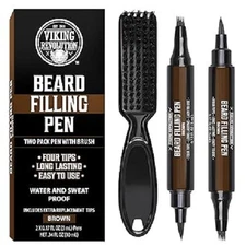 Viking Revolution Beard Pen (2 Pack) - Brown Beard Pencil Filler for Men Lapiz P