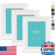LaVie Home 5x7 Picture Frames 3 Pack Distressed White Wood Grain Rustic Photo