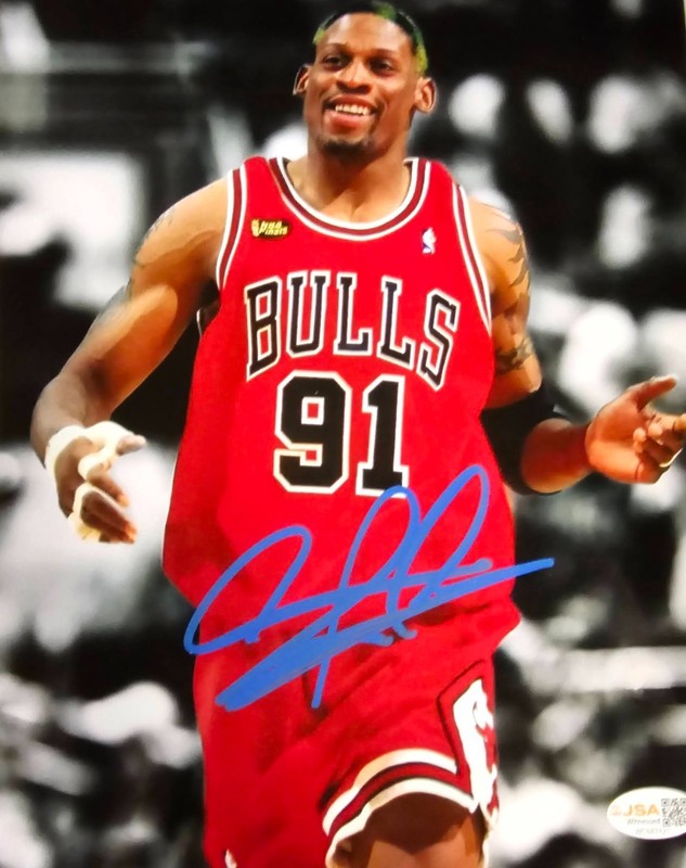 Dennis Rodman Signed METALLIC Photo 8x10  NWO Bulls Worm Autograph HOF JSA HOGAN