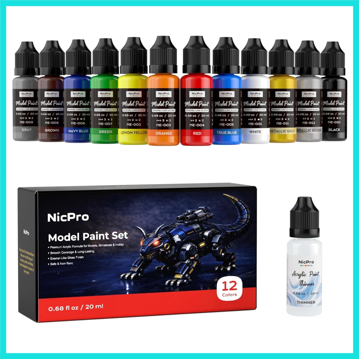 12 Colors Model Paint Set, Enamel-Like Gloss Finish, 20ml Ready to Use Modeli...