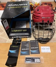 Bauer Re-Akt 150 Helmet, Medium Red, plus titanium face mask. Used 3 times. 
