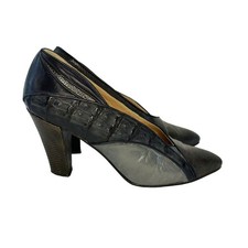 MAUD FRIZON Vintage Mixed Leather Pumps 6 black gray Chic, Quiet Luxury