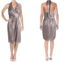 Vera Wang Quartz Metallic Chiffon Halter Cocktail Dress NWT Women's Size 12