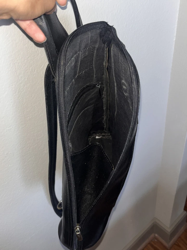 Bandolera o mochila híbrida vintage Firenze italiana de cuero negro Foto 4 de 4