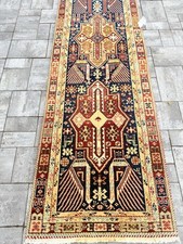 Hand Knotted  Kazak Runner Rug 2.9x8 Wool Geometric Tribal