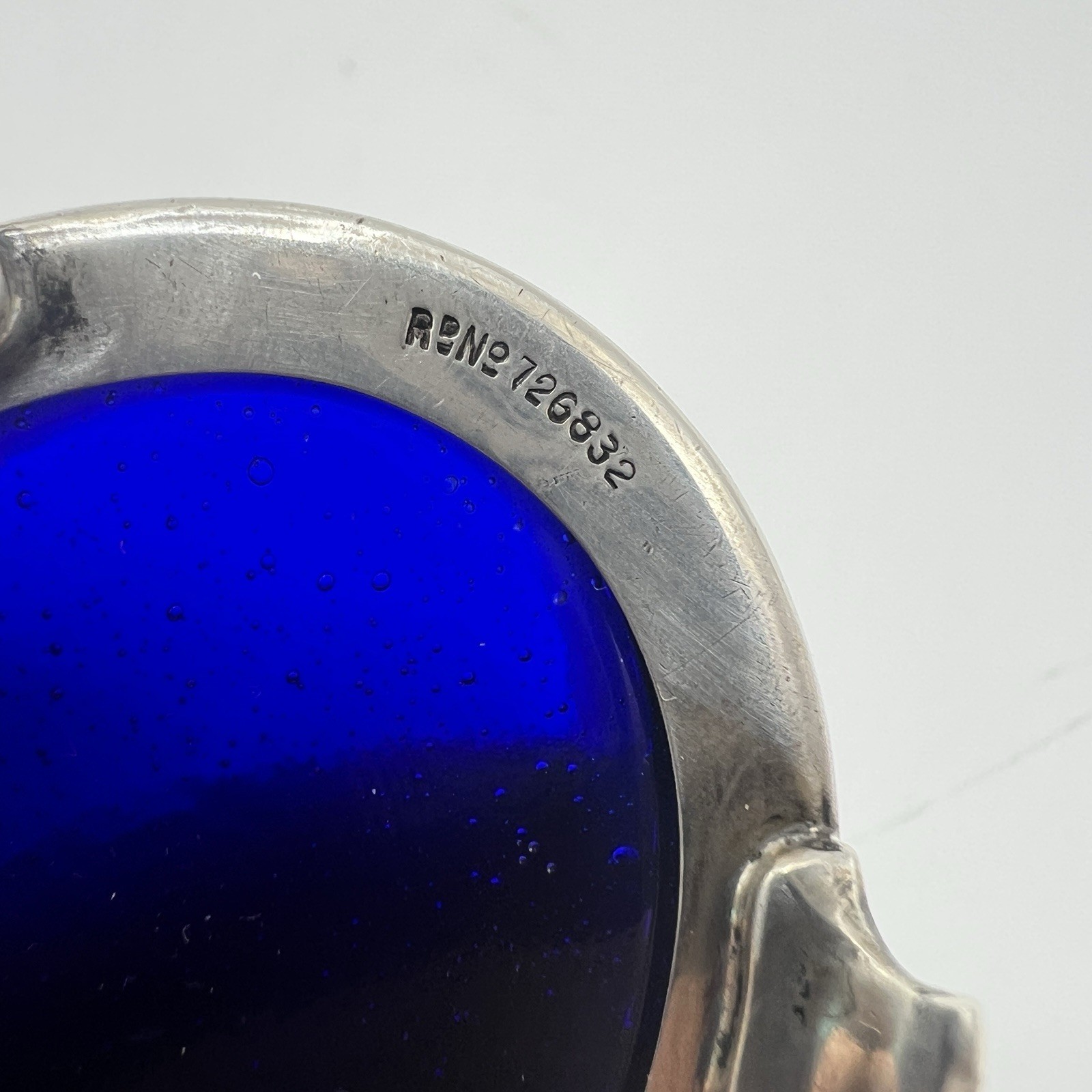 WILLIAM SUCKLING Sterling Silver & Cobalt Blue Glass Salt Cellar Birmingham 1926