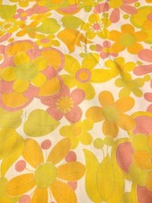 "Daisy Tulip" Retro Sears Perma-Prest Flat Sheet Full 81x104" Groovy Hippie 1973