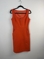 Tory Burch Sheath Dress Womens Size 4 Orange Wool Blend Zip Front Pockets