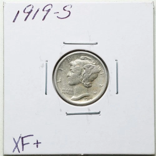1919-S 10C Mercury Winged Liberty Silver Dime in XF+ Condition #6226