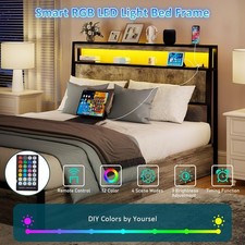 Full/Queen/King Bed Frame with 2-Tier Storage Headboard with Charging Station