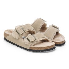 Birkenstock Unisex Arizona Shearling Suede Leather Sandals Narrow Width - Taupe