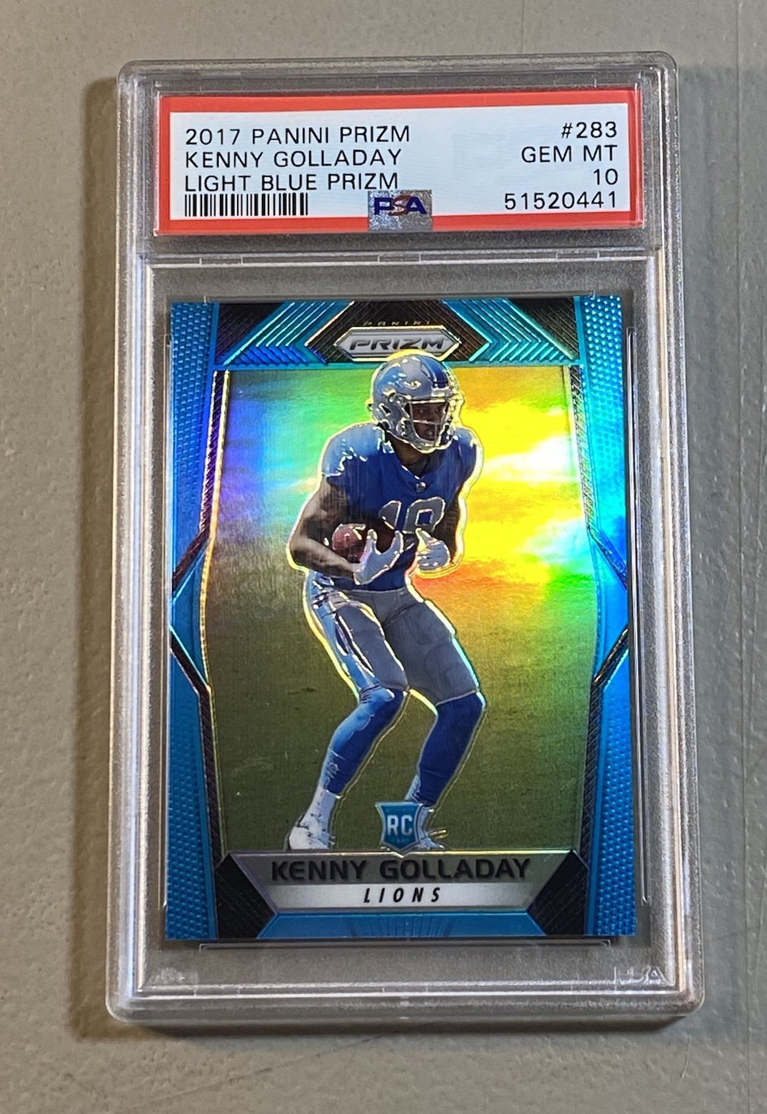 2017 Prizm Kenny Golladay Light Blue Prizm Rookie RC #060/199 PSA 10 Lions