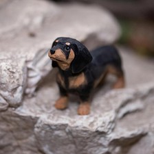 Mini Wooden Dachshund Figurine, 1.6" Hand-Carved Dog Statue, Cute Wiener Dog ...