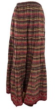 Roughrider Western Boho Geometric Crinkle Maxi Skirt Red Tan Black Size Small