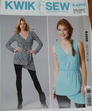 Tunic Top Mock Wrap Bodice Misses size XS-XL Kwik Sew 4085 Sewing Pattern 