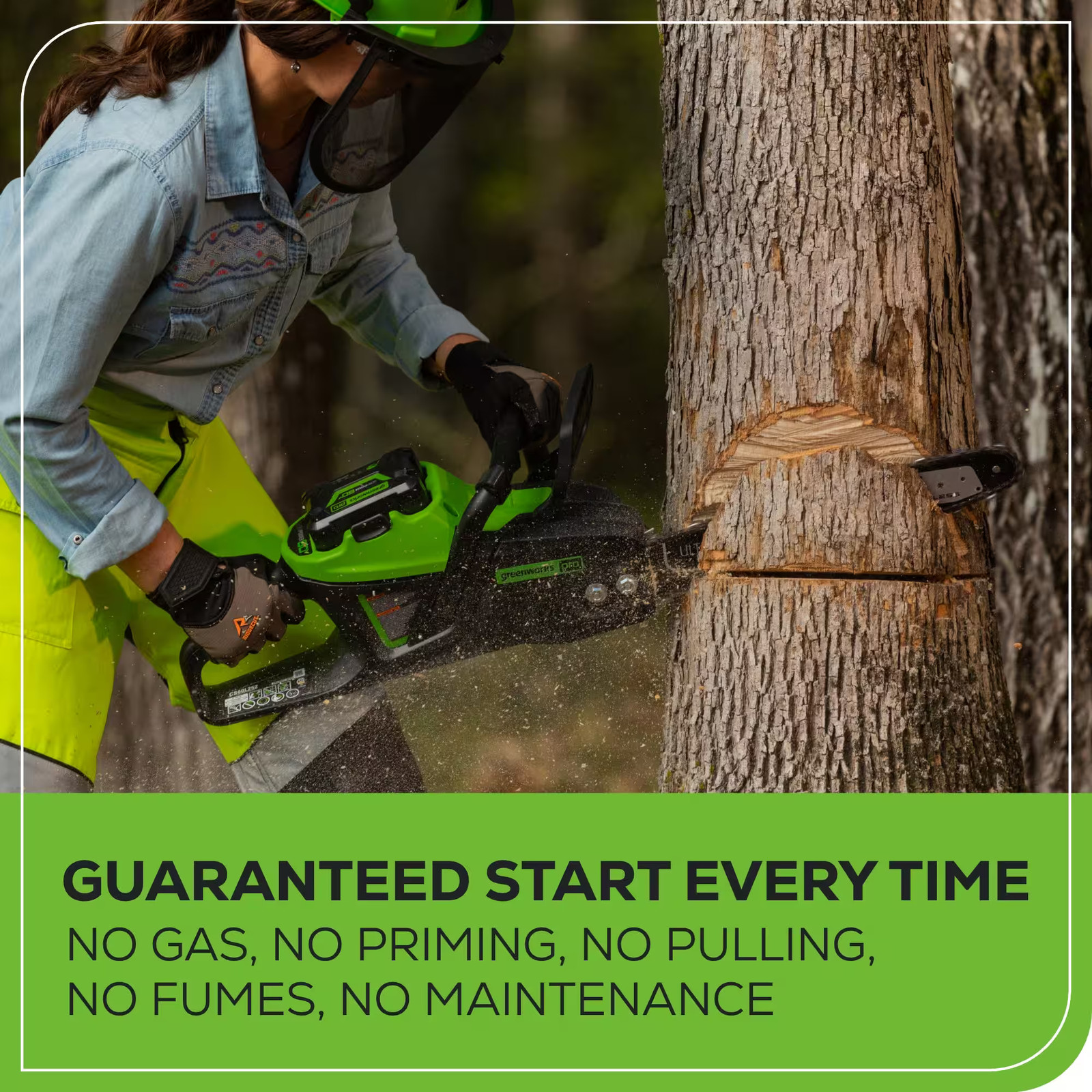Greenworks - 80 Volt 162kW Chainsaw with 4.0 Ah Battery and Charger - Green