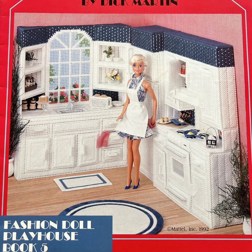 Vtg Leisure Arts Plastic Canvas Pattern Book 5 Fashion Doll Kitchen Playhouse - Image 2 of 4