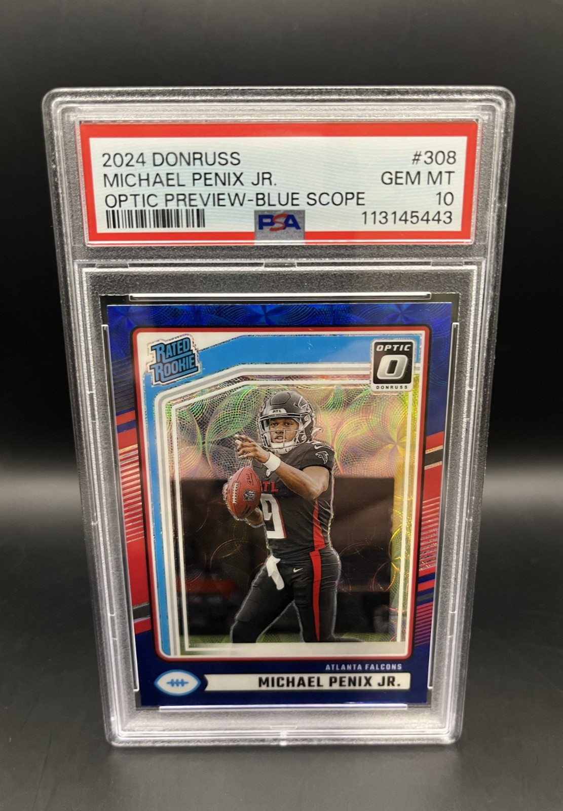 2024 PANINI DONRUSS OPTIC PREVIEW-BLUE SCOPE #308 MICHAEL PENIX JR ROOKIE PSA 10