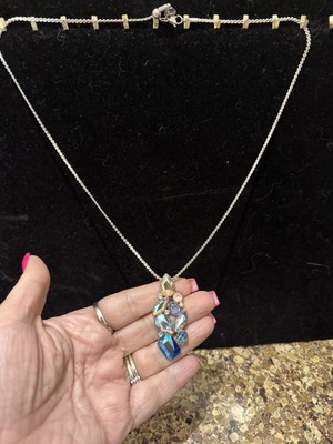 Touchstone Crystal Intrigue Pendant Necklace 4'' Adjustable Rhodium Plated NEW