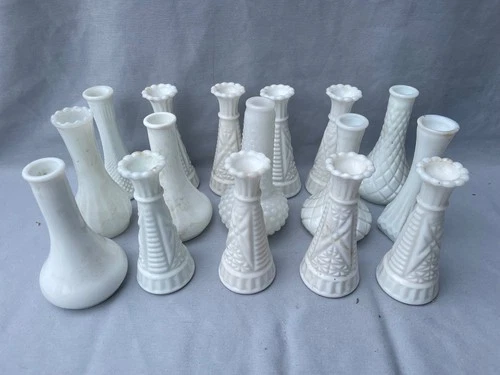 Lot of  16 Vintage Milk Glass Vases 6” Tall