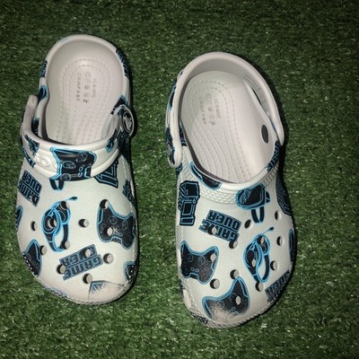 Crocs Game Over Classic Clogs Gray Blue Video Game Slip On Clogs SZ C10