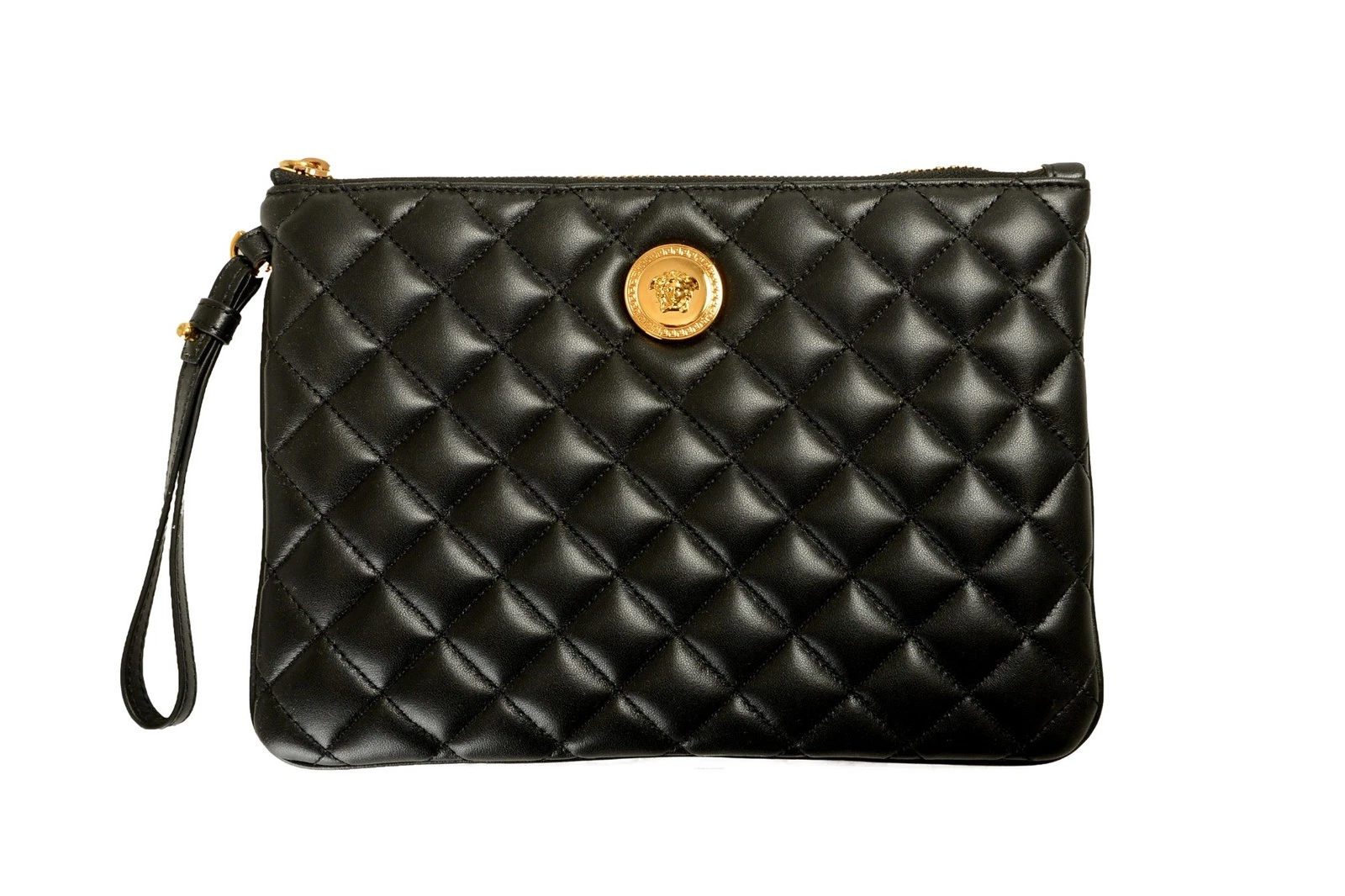 Versace — Versace Black Quilted 100% Leather Clutch Pouch Handbag Bag