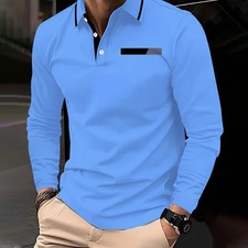 Men's Solid Color Long Sleeve Polo Shirt Fashionable