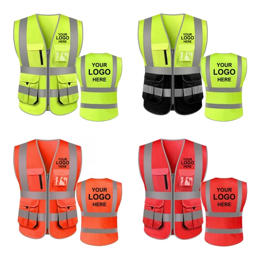 Custom High Visibility Safety Vest PRINTED Personalized Vest with Pockets Zipper - product listing photo