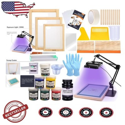 Complete Screen Printing Set 50W LED UV Exposure 6 Ink Colors DIY Custom