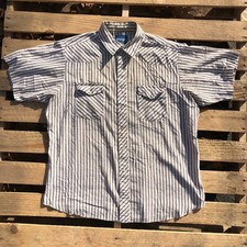 VTG Wrangler Shirt Men Sz XL White Striped Pearl Snap Cowboy Western Light USA