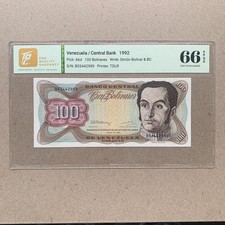 1992 Venezuela 100 Bolivares Banknote P66d TQG 66 EPQD Top Quality Grading Note