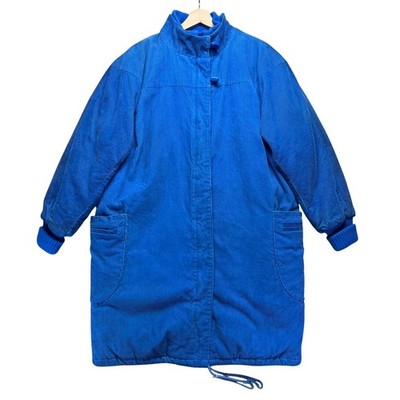 Vintage Blue Corduroy Quilted Lined Long Jacket Coat New Orleans 14 Saints