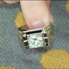 2 Ct Round Cut White Moissanite Men's Wedding Ring 14K White Gold Plated
