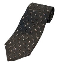 Geoffrey Beene Imported Silk Necktie Olive Green W/ Taupe Floral Tie Made In USA