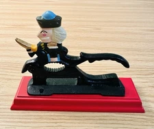 Vintage Heavy Cast Iron Nut Cracker Red Wood Base Xmas Nutcracker Soldier Revere