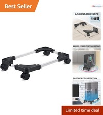 Mobile CPU Stand Metal Adjustable Tower with Casters for PC Black