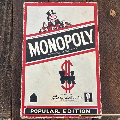 Vintage 1954 Monopoly “Popular Edition” Game Wooden No Board Parker Brothers