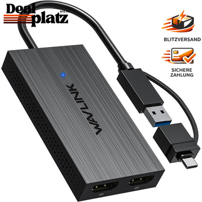 DisplayLink Adapter USB-A/C auf Dual HDMI 4K 60Hz für Monitor Anschluss