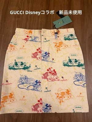 Gucci Disney Collaboration Denim Mickey Minnie Skirt Women Size 42 Cream Red 
