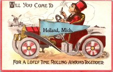 Comic, Dutch Boy SMOKING & Driving a Automobile, HOLLAND, Michigan Postcard