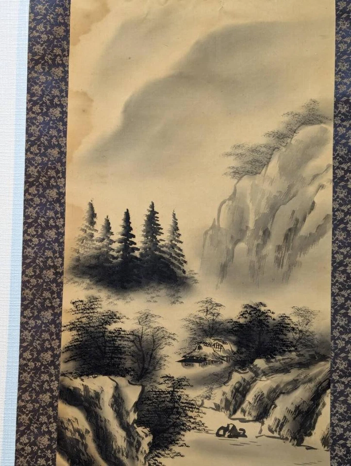 Pergamino colgante japonés pintura de paisaje escena valle sereno arte tradicional Foto 2 de 4