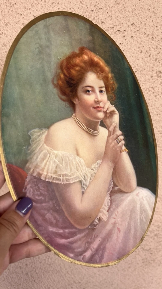 1890 Antique Art Nouveau Art Print Woman Beautiful Colorful Gilded Print Picture - Image 2 of 4