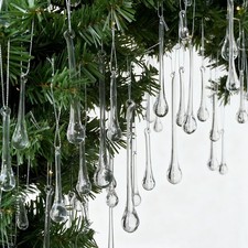 64 Pcs Glass Raindrop Christmas Ornaments Crystal Teardrop Hanging Ornaments ...